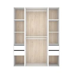 Armario vestidor Suit 4 cajones con 2 barras y compartimentos blanco/natural 205x159x45 cm