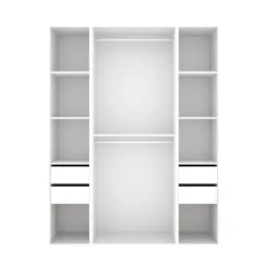 Armario vestidor Suit 4 cajones con 2 barras y compartimentos blanco/natural 205x159x45 cm