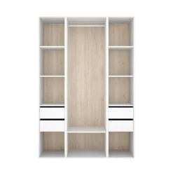Armario vestidor Suit 4 cajones con barra y compartimentos blanco/natural 205x137,5x45 cm