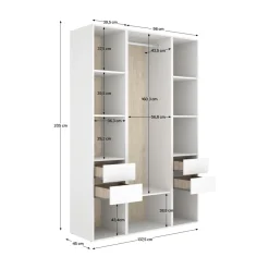 Armario vestidor Suit 4 cajones con barra y compartimentos blanco/natural 205x137,5x45 cm