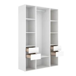 Armario vestidor Suit 4 cajones con barra y compartimentos blanco/natural 205x137,5x45 cm