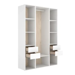 Armario vestidor Suit 4 cajones con barra y compartimentos blanco/natural 205x137,5x45 cm