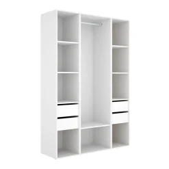 Armario vestidor Suit 4 cajones con barra y compartimentos blanco/natural 205x137,5x45 cm