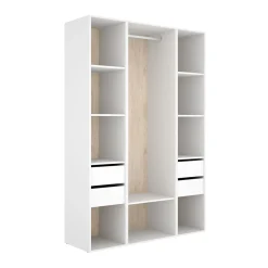 Armario vestidor Suit 4 cajones con barra y compartimentos blanco/natural 205x137,5x45 cm