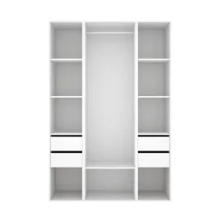 Armario vestidor Suit 4 cajones con barra y compartimentos blanco/natural 205x137,5x45 cm