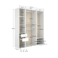 Armario vestidor Suit 2 cajones con 3 barras y zapatero blanco/natural 205x179,5x45 cm
