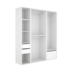 Armario vestidor Suit 2 cajones con 3 barras y zapatero blanco/natural 205x179,5x45 cm