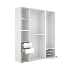 Armario vestidor Suit 2 cajones con 3 barras y zapatero blanco/natural 205x179,5x45 cm