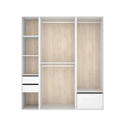 Armario vestidor Suit 2 cajones con 3 barras y zapatero blanco/natural 205x179,5x45 cm