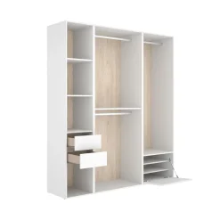 Armario vestidor Suit 2 cajones con 3 barras y zapatero blanco/natural 205x179,5x45 cm