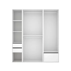 Armario vestidor Suit 2 cajones con 3 barras y zapatero blanco/natural 205x179,5x45 cm