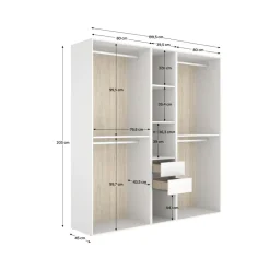 Armario vestidor Suit 2 cajones con 4 barras blanco/natural 205x199,5x45 cm
