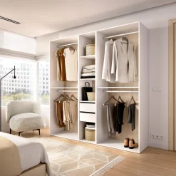 Armario vestidor Suit 2 cajones con 4 barras blanco/natural 205x199,5x45 cm