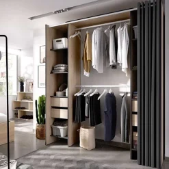 Armario vestidor Suit 8 compartimentos con 2 barras, cortina y 4 cajones 205x179x50 cm