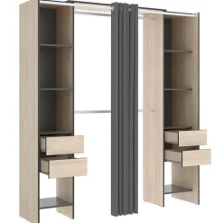 Armario vestidor Suit 8 compartimentos con 2 barras, cortina y 4 cajones 205x179x50 cm