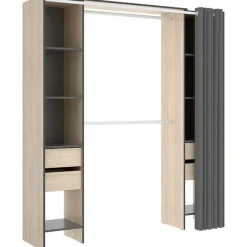 Armario vestidor Suit 8 compartimentos con 2 barras, cortina y 4 cajones 205x179x50 cm