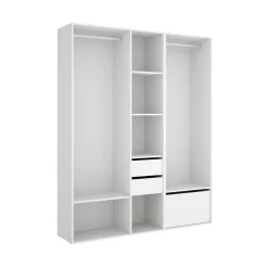 Armario vestidor Suit 2 módulos + 2 barras + zapatero blanco/natural 205x158x45 cm