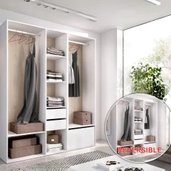Armario vestidor Suit 2 módulos + 2 barras + zapatero blanco/natural 205x158x45 cm