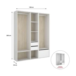 Armario vestidor Suit 2 módulos + 2 barras + zapatero blanco/natural 205x158x45 cm
