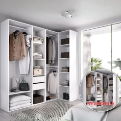 Armario vestidor Suit 2 módulos + 3 barras + 2 cajones blanco/natural 205x182,5x79,5 cm