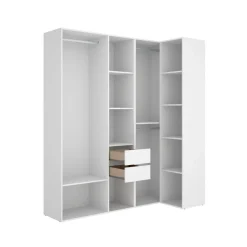Armario vestidor Suit 2 módulos + 3 barras + 2 cajones blanco/natural 205x182,5x79,5 cm
