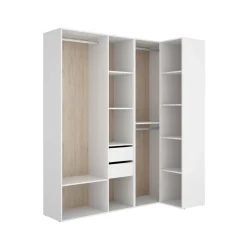 Armario vestidor Suit 2 módulos + 3 barras + 2 cajones blanco/natural 205x182,5x79,5 cm