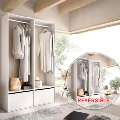 Armario vestidor Suit 2 módulos + 2 barras + zapatero blanco/natural 205x120x45 cm