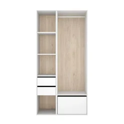 Armario vestidor Suit barra con zapatero y 4 compartimentos blanco/natural 205x99,5x45 cm