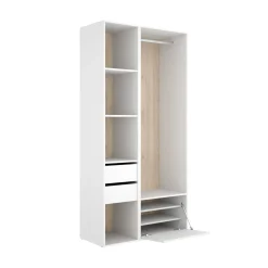 Armario vestidor Suit barra con zapatero y 4 compartimentos blanco/natural 205x99,5x45 cm