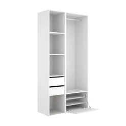 Armario vestidor Suit barra con zapatero y 4 compartimentos blanco/natural 205x99,5x45 cm