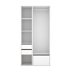 Armario vestidor Suit barra con zapatero y 4 compartimentos blanco/natural 205x99,5x45 cm