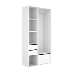 Armario vestidor Suit barra con zapatero y 4 compartimentos blanco/natural 205x99,5x45 cm