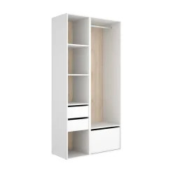 Armario vestidor Suit barra con zapatero y 4 compartimentos blanco/natural 205x99,5x45 cm