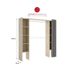 Armario vestidor Suit con cortina adaptable natural 205x110-180x50 cm