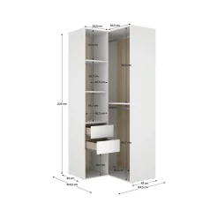 Armario vestidor Suit diseño esquinero trasera reversible blanco/natural 205x84,5x104,5 cm