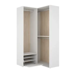 Armario vestidor Suit diseño esquinero con 3 barras y zapatero blanco/natural 205x105x104,5 cm