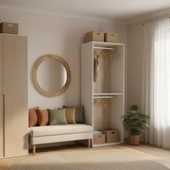 Armario vestidor Suit dos barras con trasera reversible blanco/natural 205x80x45 cm