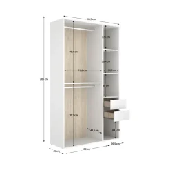 Armario vestidor Suit dos barras y 4 compartimentos blanco/natural 205x119,5x45 cm