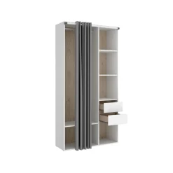 Armario vestidor Suit reversible 2 cajones + cortina blanco/natural 205x98x53 cm