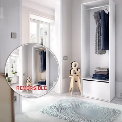 Armario vestidor Suit reversible con barra para colgar + zapatero blanco 205x60x45 cm