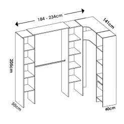 Armario vestidor Suit reversible 2 cajones + 3 barras + 3 columnas 205x164-214x141 cm