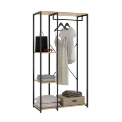 Armario vestidor Tork con barra y 3 estantes negro/natural 167x90x40 cm