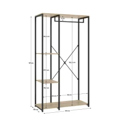 Armario vestidor Tork con barra y 3 estantes negro/natural 167x90x40 cm