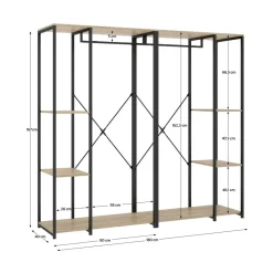 Armario vestidor Trok 3 barras con 4 estantes negro/natural 167x210x40 cm