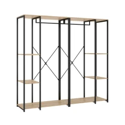 Armario vestidor Trok 3 barras con 4 estantes negro/natural 167x210x40 cm