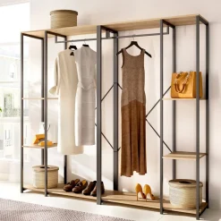 Armario vestidor Trok 3 barras con 4 estantes negro/natural 167x210x40 cm