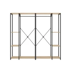 Armario vestidor Trok 3 barras con 4 estantes negro/natural 167x210x40 cm