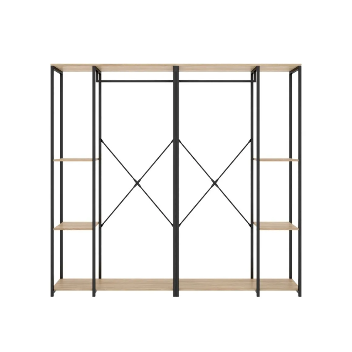 Armario vestidor Trok 3 barras con 4 estantes negro/natural 167x210x40 cm