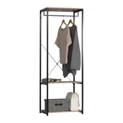 Armario vestidor Victoria barra con dos estantes negro/natural 167x60x40 cm