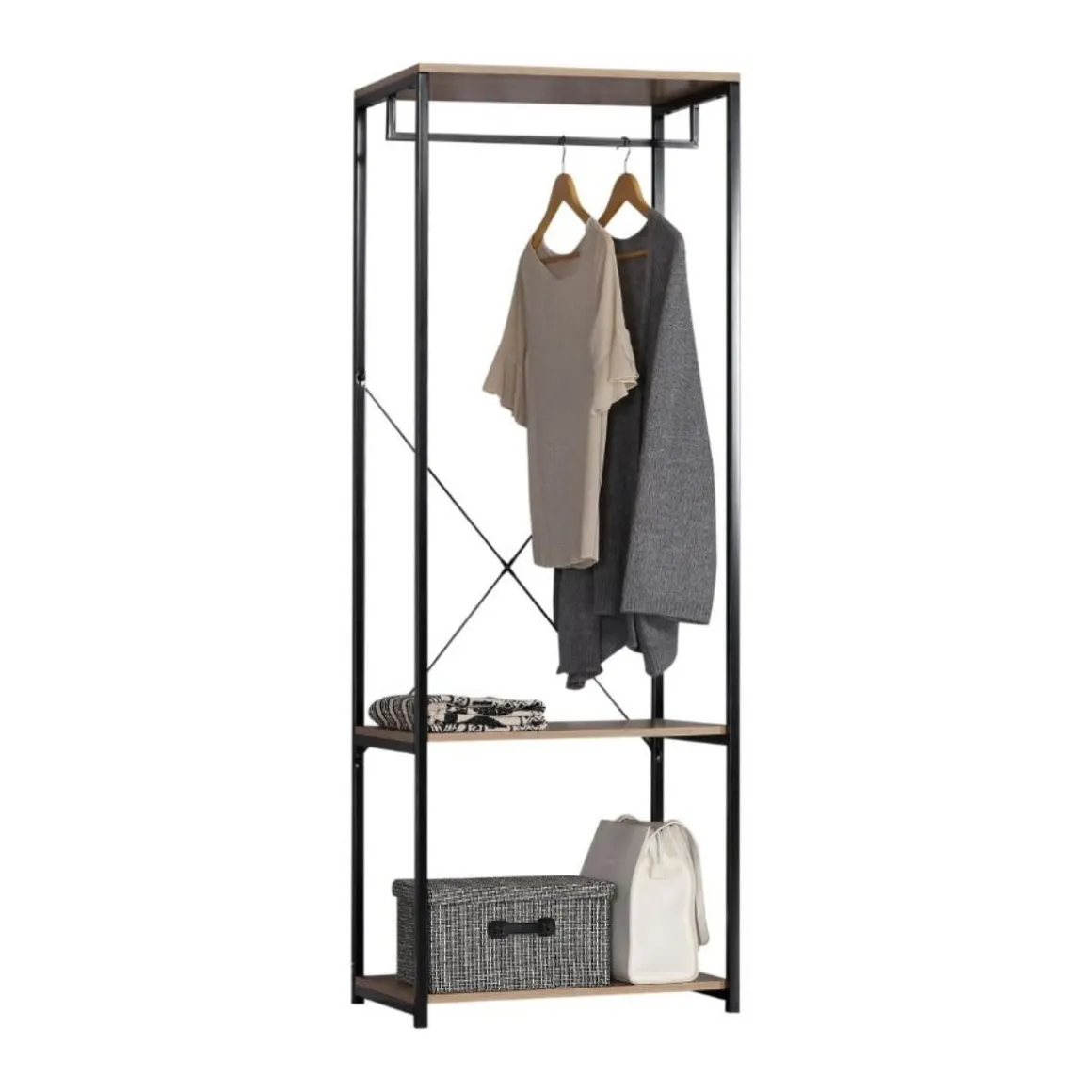 Armario vestidor Victoria barra con dos estantes negro/natural 167x60x40 cm